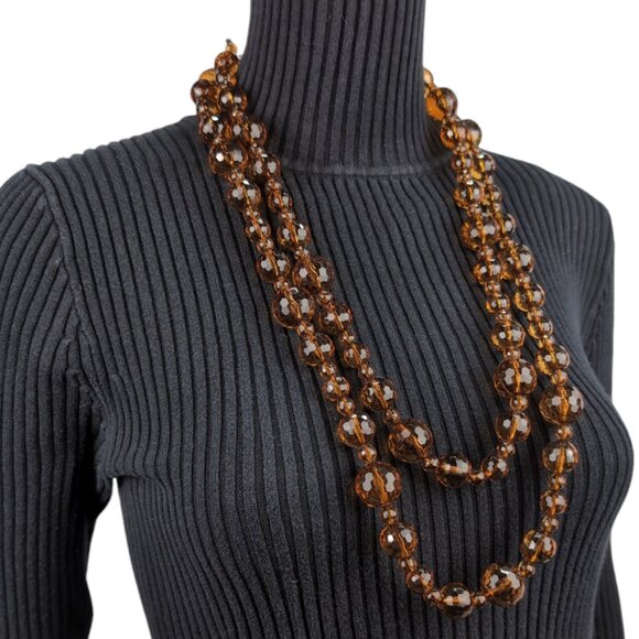 Vintage Double-Strand Amber Faceted Bead Pullover Necklace Boho Retro-chic - Picture 1 of 5